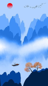 藍(lán)調(diào)水墨畫