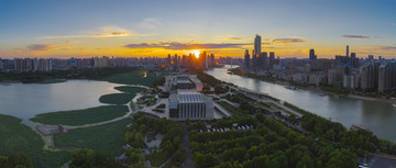 武汉盛夏都市日落风光