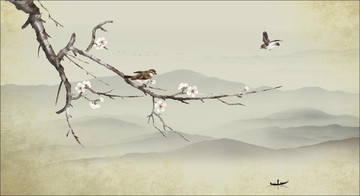 新中式復(fù)古梅花花鳥裝飾畫