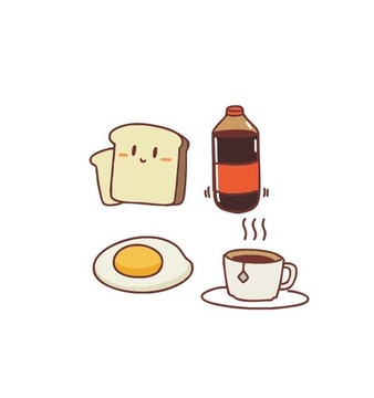 面包飲料煎蛋咖啡手賬簡筆畫插圖