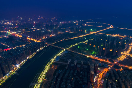 湖南雁城衡阳市蒸水夜景航拍