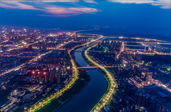 湖南雁城衡阳市蒸水夜景航拍