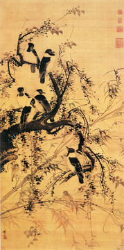 林良秋林聚禽圖