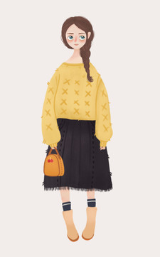 手繪時尚插畫女孩