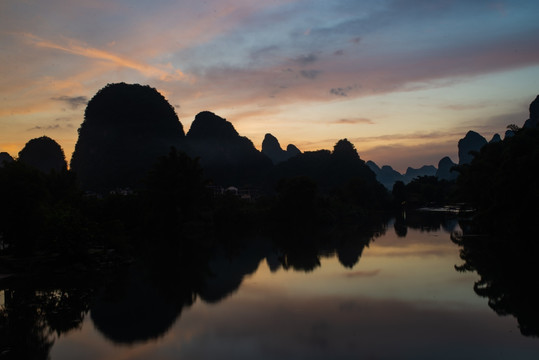 桂林十里画廊工农桥晚霞风景2