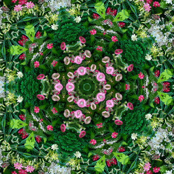 鮮花拼花對稱圖案素材
