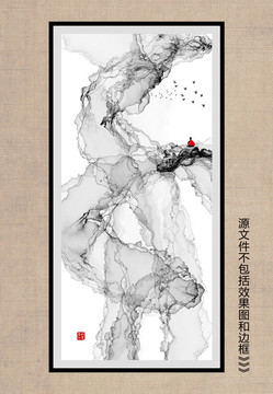 新中式潑墨山水玄關(guān)畫