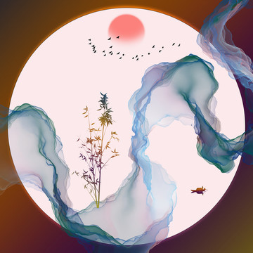 意境水墨抽象山水畫