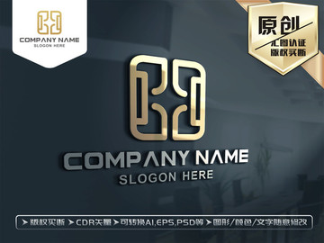 H字母金色LOGO设计