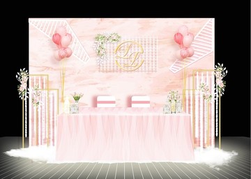 粉色简约婚礼签到区背景设计