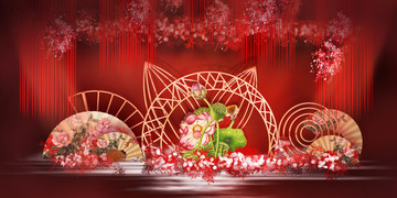 紅金色中式婚禮效果圖設(shè)計(jì)