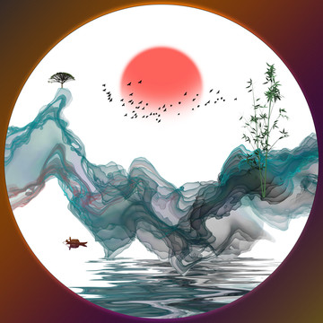 抽象水墨意境山水畫