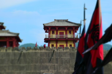 秦王宫旗帜城墙背景古风图