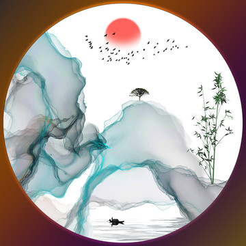 抽象水墨意境山水裝飾畫