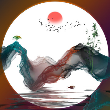 抽象水墨意境山水裝飾畫