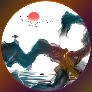 抽象水墨意境山水裝飾畫