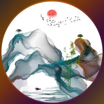 水墨畫意境山水裝飾畫