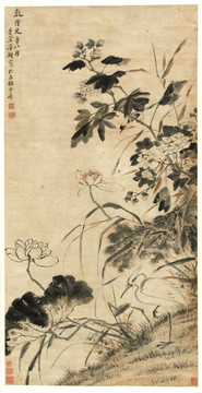 李鱓芙蓉白鷺圖軸