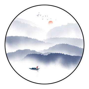 藍(lán)色水墨山水