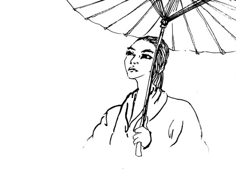 手繪打傘美女