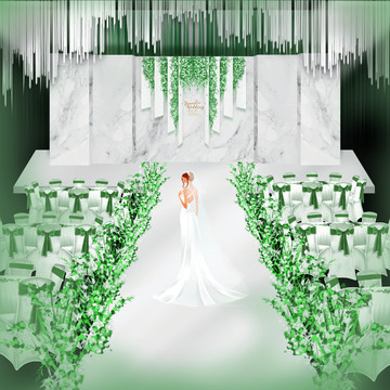 绿白色大理石小清新婚礼设计