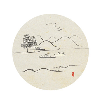 水墨山水簡(jiǎn)筆畫(huà)PSD