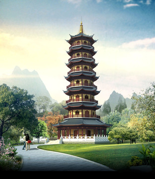 古建七層塔