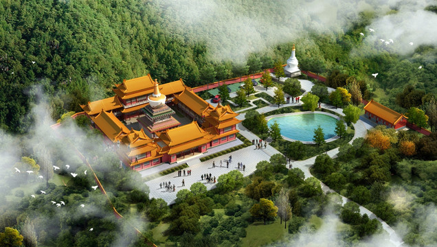 古建寺廟鳥(niǎo)瞰圖