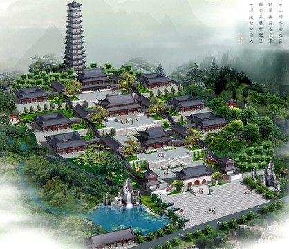 古建廟宇寺廟鳥瞰圖