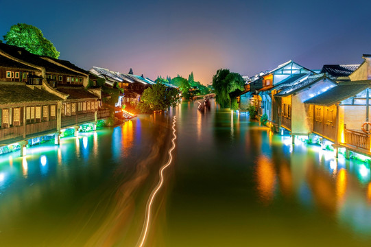 浙江嘉兴桐乡乌镇风景区夜景