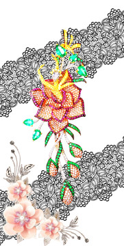 3d立體珠寶花朵蕾絲
