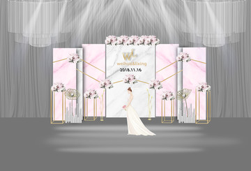 大理石纹白粉色系主题婚礼背景