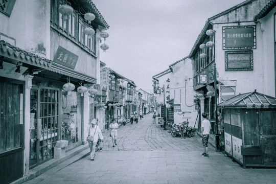 苏州古镇街景复古老照片