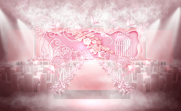 粉色纸艺纸花主题婚礼效果图