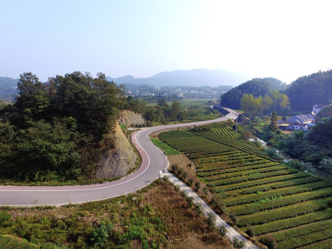 航拍乡村公路自行车运动