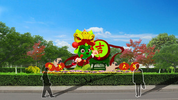 狗年大吉綠雕五色草造型立體花壇