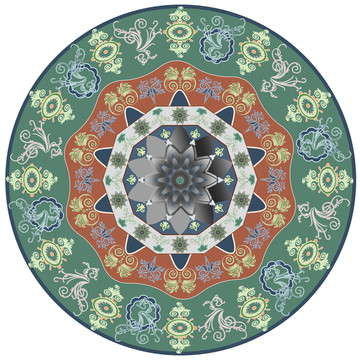 圆形彩色教堂玻璃地毯图案