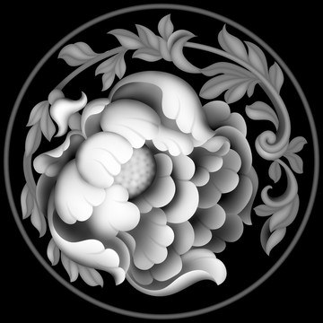 新款團(tuán)花灰度圖雕刻圖四喜牡丹3