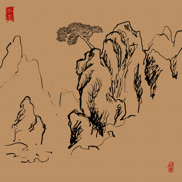 山水线描白描