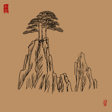 白描山水