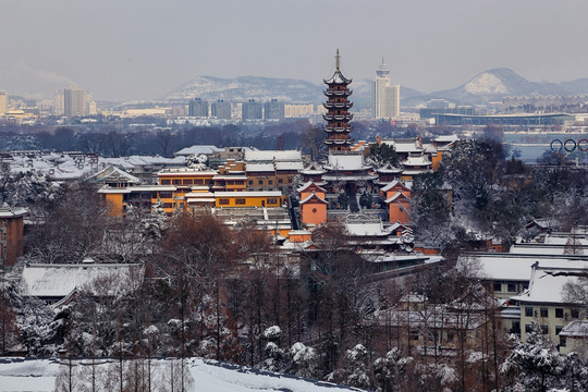 南京鸡鸣寺暴风雪城市风光