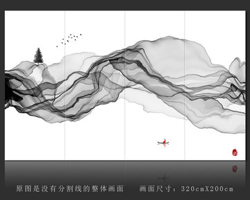 新中式客厅沙发禅意水墨画