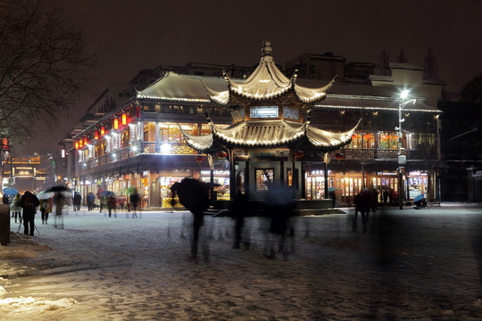 南京秦淮河古暴风雪城市风光夜景