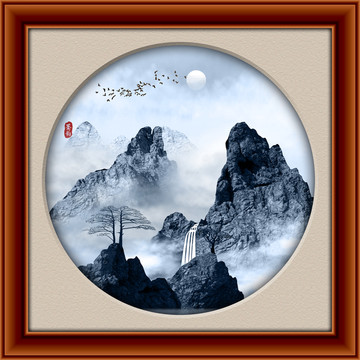 抽象山水月色圖