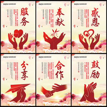 服務(wù)感恩鼓勵(lì)奉獻(xiàn)合作分享文化墻