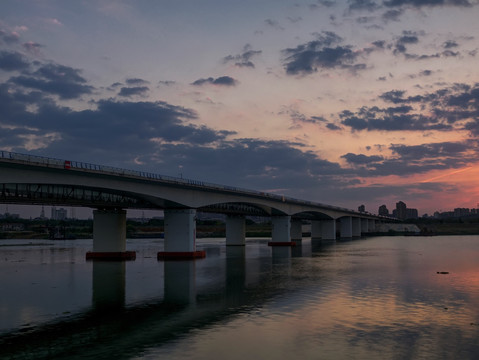 浙江兰溪金角大桥夕阳晚霞风光