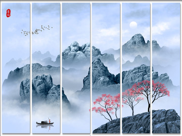 抽象水墨山水背景墻