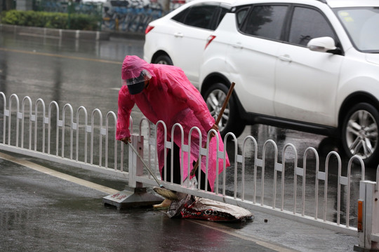 雨中保洁工