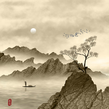 新中式創(chuàng)意山水裝飾畫