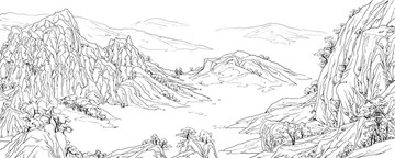 山水白描線描速寫